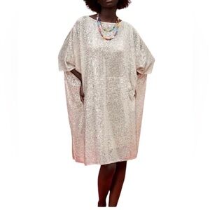 ZARA Sequin Knit Ecru Dress size S/M